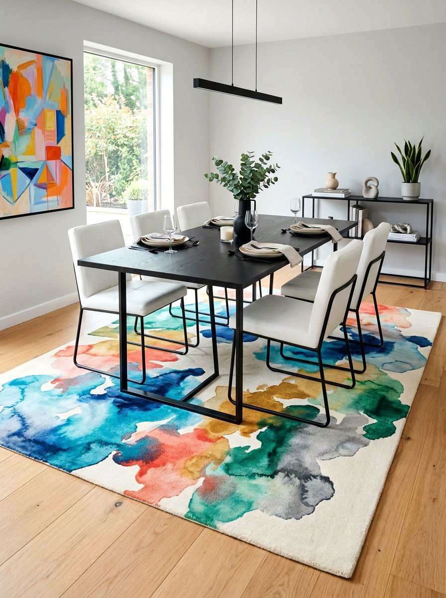 Abstract Watercolor Rug - 25 Spring Dining Room Rug Ideas