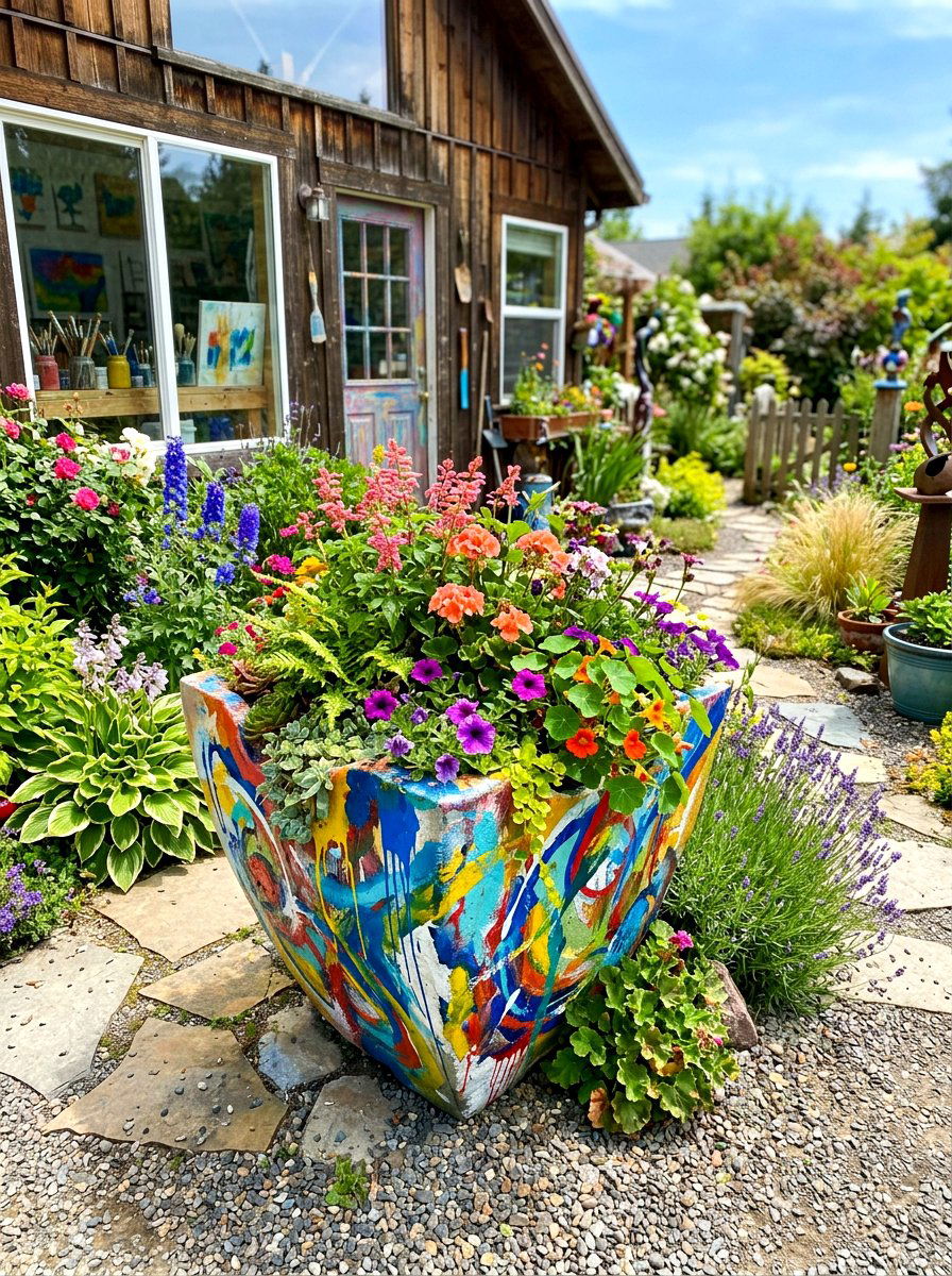 Abstract art planter - 25 Spring Terracotta Pot Ideas