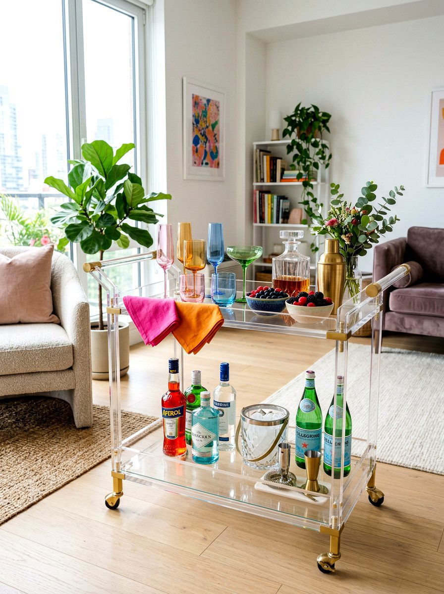 Acrylic Bar Cart Styling - 25 Spring Bar Cart Styling Ideas