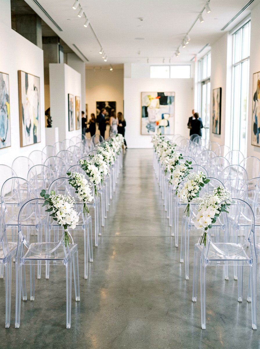 Acrylic Chair With Floral Spray - 25 Spring Wedding Aisle Decor Ideas