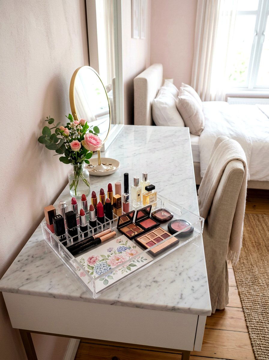 Acrylic Tray Bedroom Vanity - 25 Spring Bedroom Tray Styling Ideas