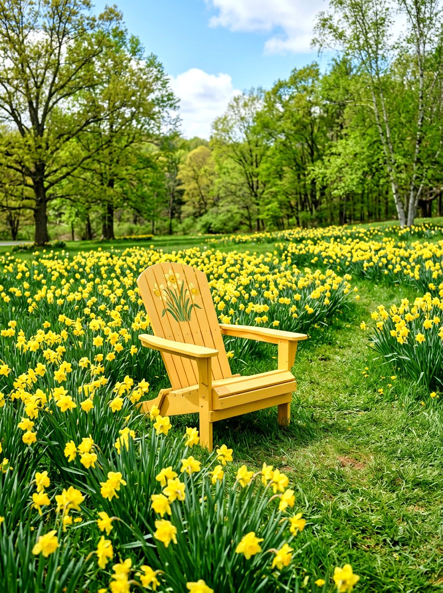 Adirondack Chair Surrounded By Daffodils - 25 Spring Adirondack Chair Decor Ideas
