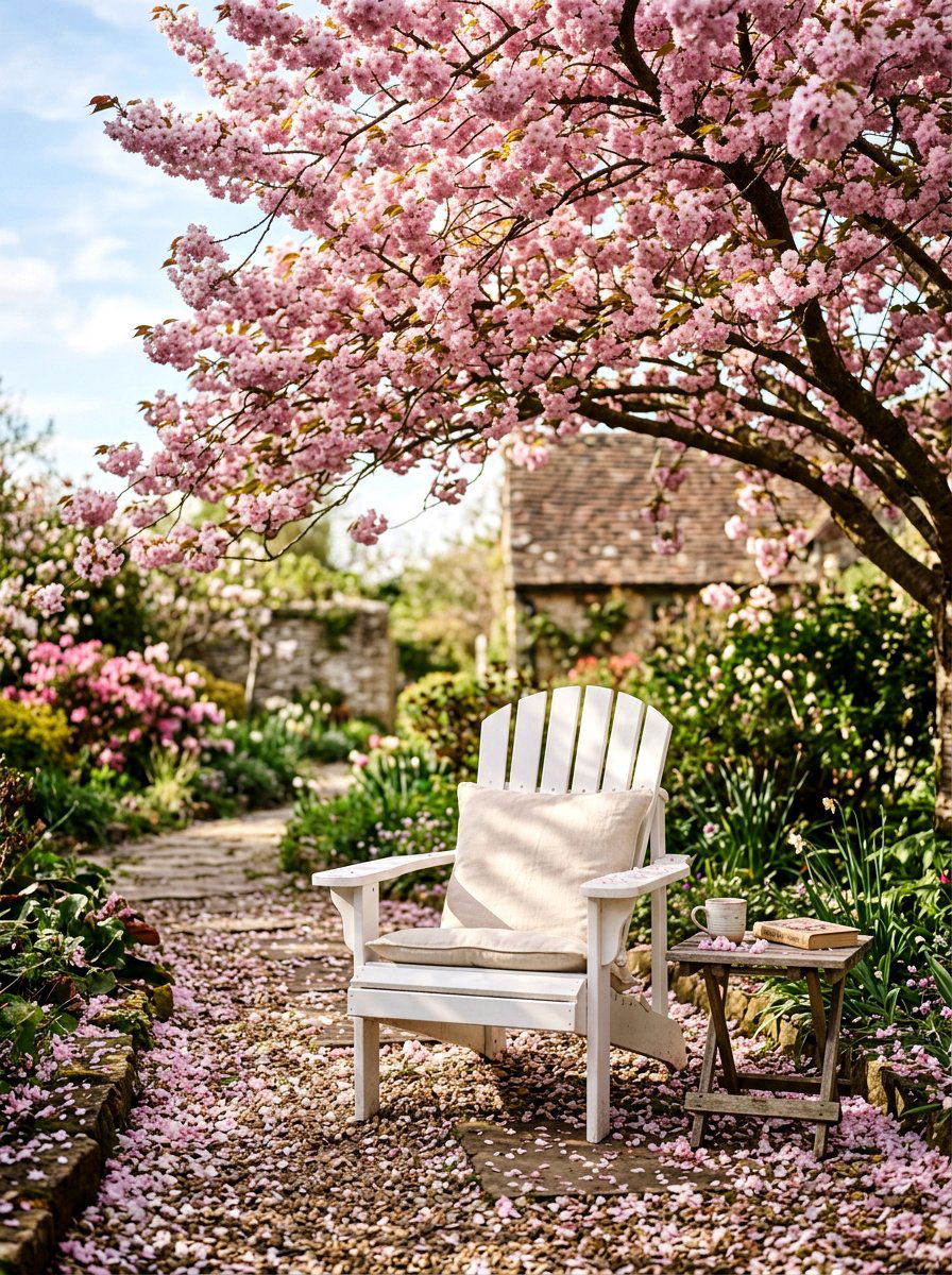Adirondack Chair Under Cherry Blossom Tree - 25 Spring Adirondack Chair Decor Ideas