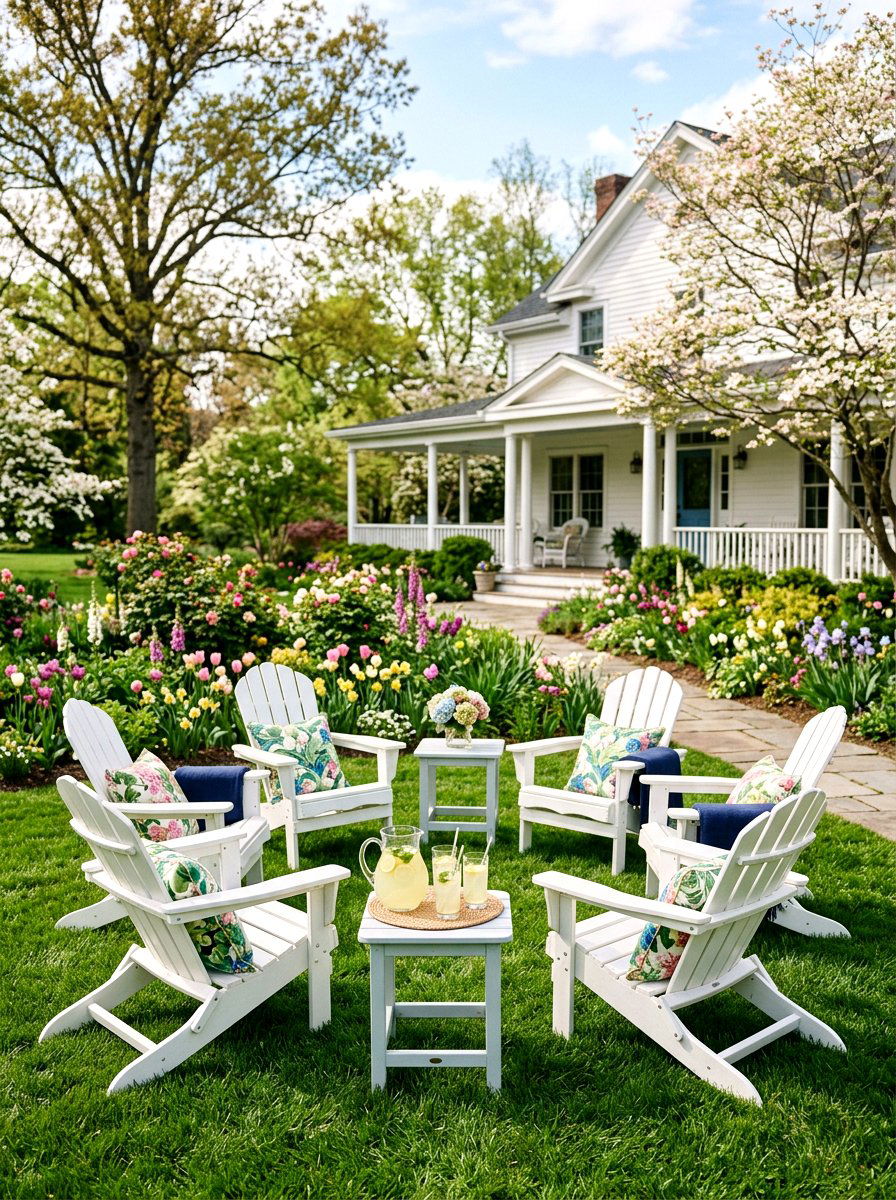 Adirondack chair setup - 25 Spring Outdoor Furniture Decor Ideas
