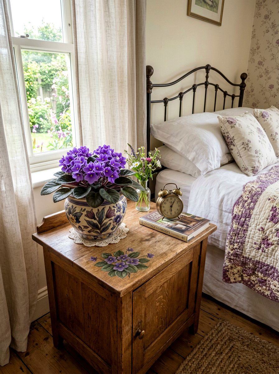 African Violet Bedside Color - 25 Spring Bedroom Plant Ideas
