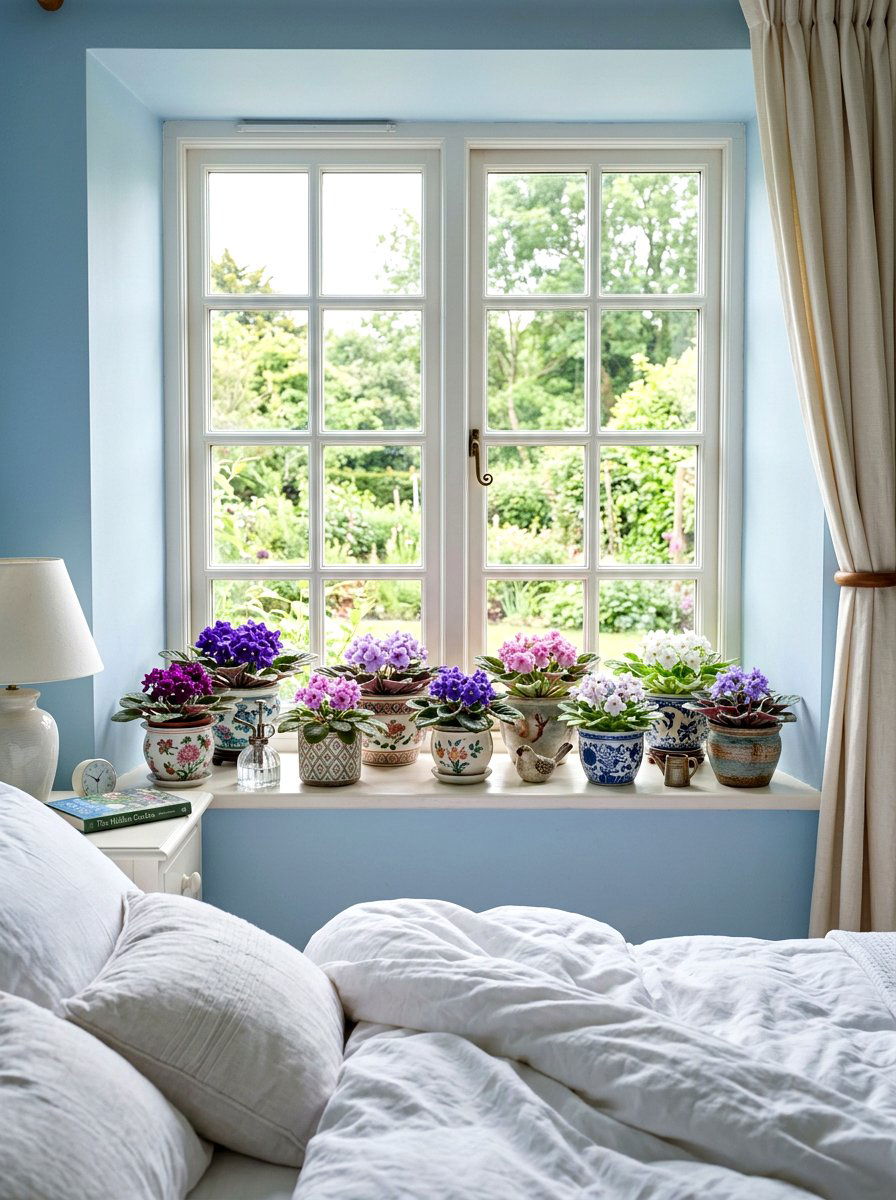 African Violet Display - 25 Spring Windowsill Garden Ideas