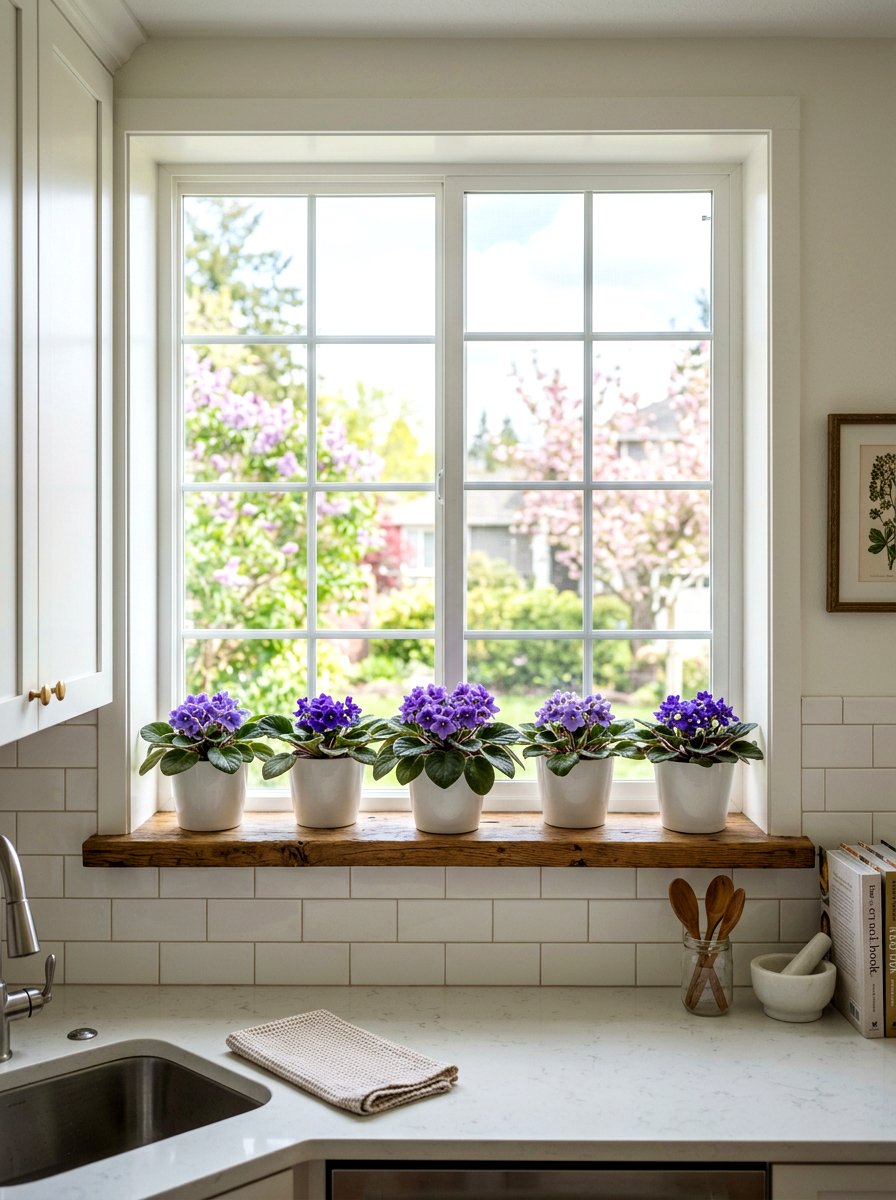 African Violet Windowsill - 25 Spring African Violet Display Ideas
