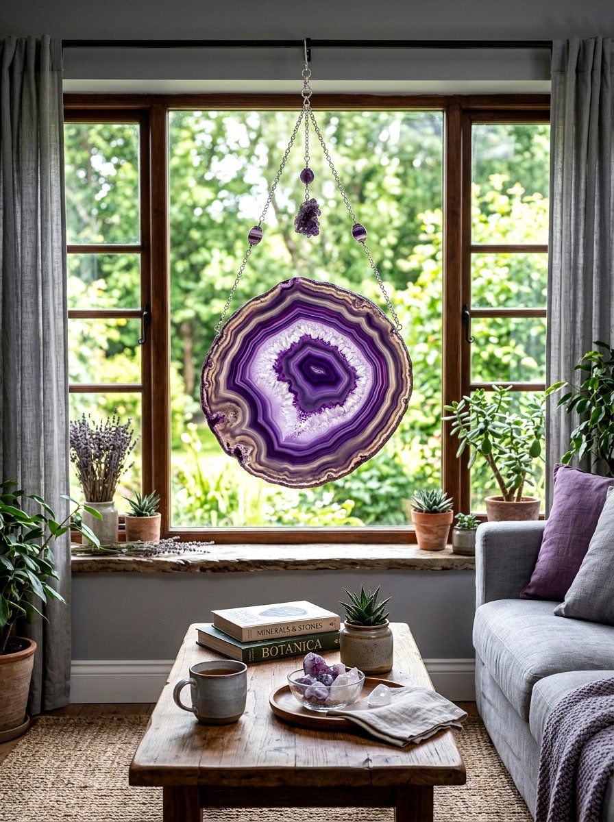 Agate Slice Window Hanging - 25 Spring Sun Catcher Ideas
