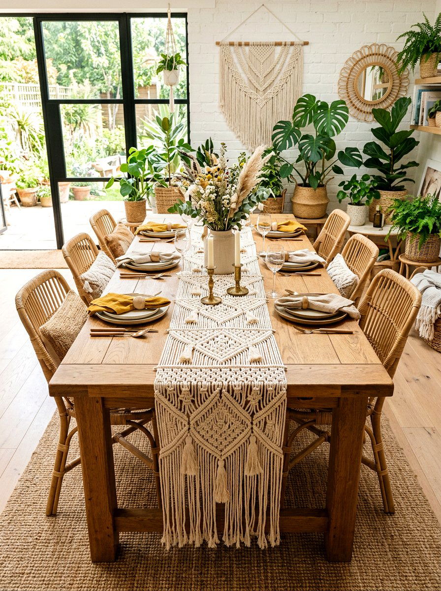 Airy Bohemian Table Runner - 25 Spring Long Table Decor Ideas