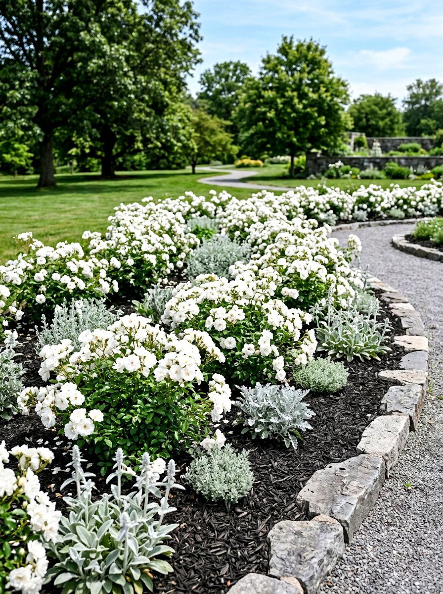 All White Rose Garden Bed - 25 Spring Rose Garden Ideas