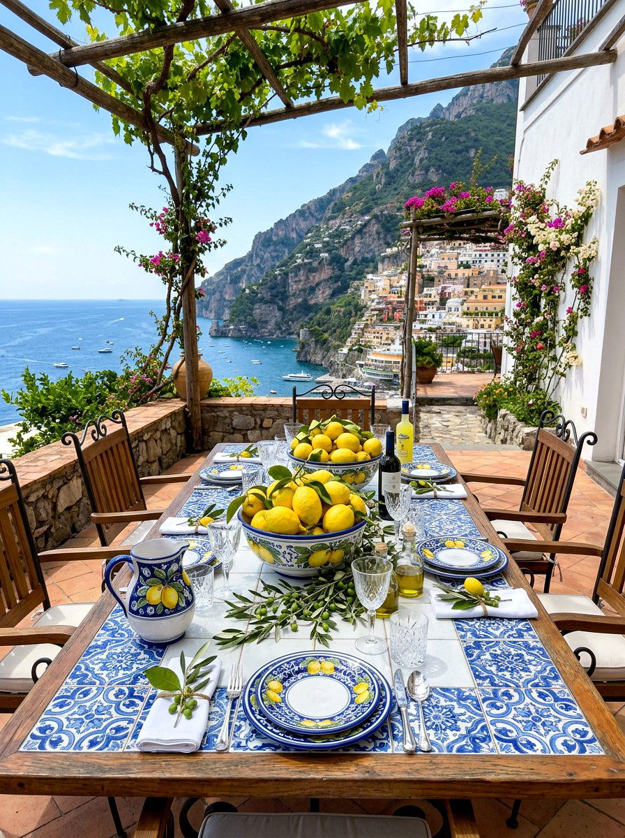 Amalfi coast lemon table setting - 25 Spring Lemon Centerpiece Ideas