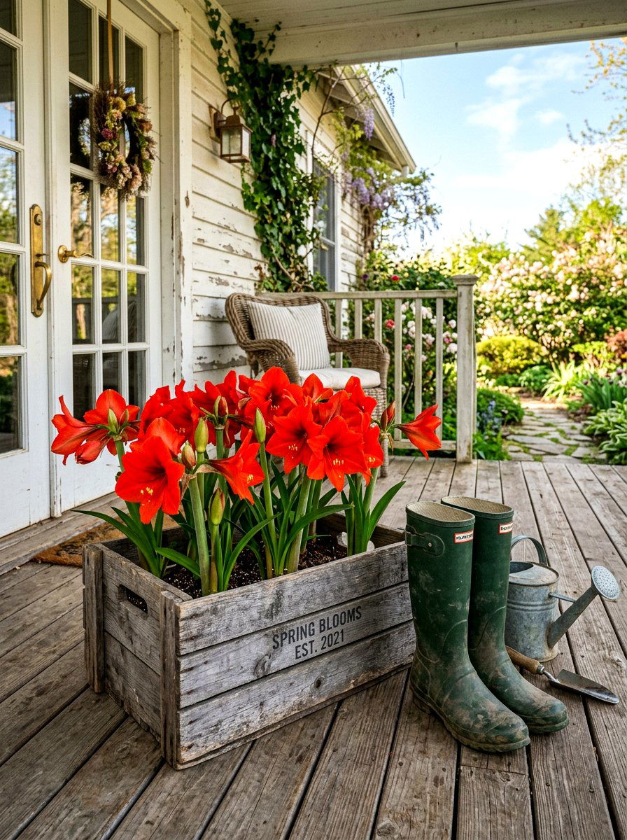Amaryllis Wood Crate - 25 Spring Amaryllis Ideas