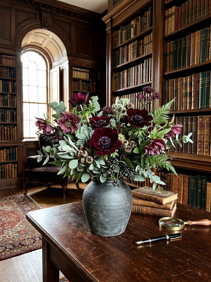 Anemone Hellebore Moody Bouquet - 25 Spring Anemone Arrangement Ideas