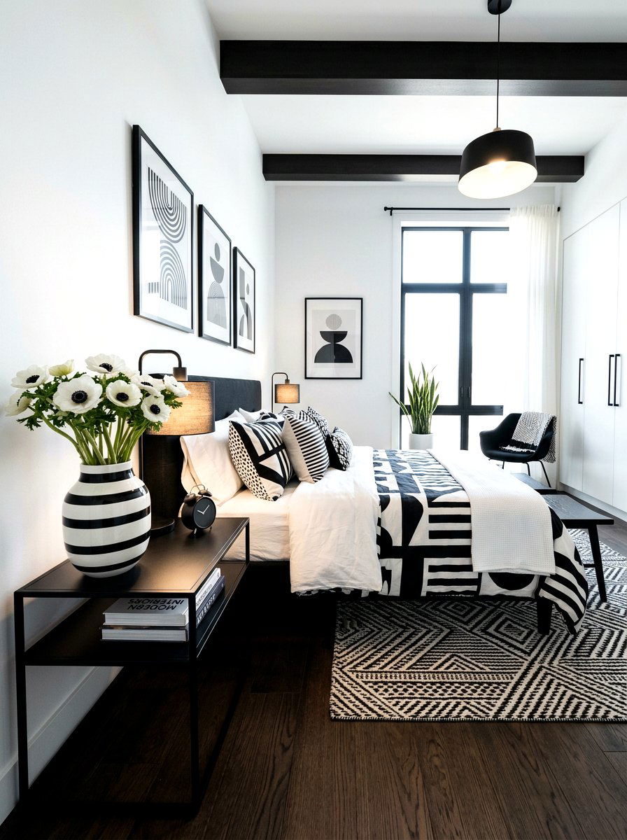 Anemones In Striped Vase - 25 Spring Bedroom Vase Ideas