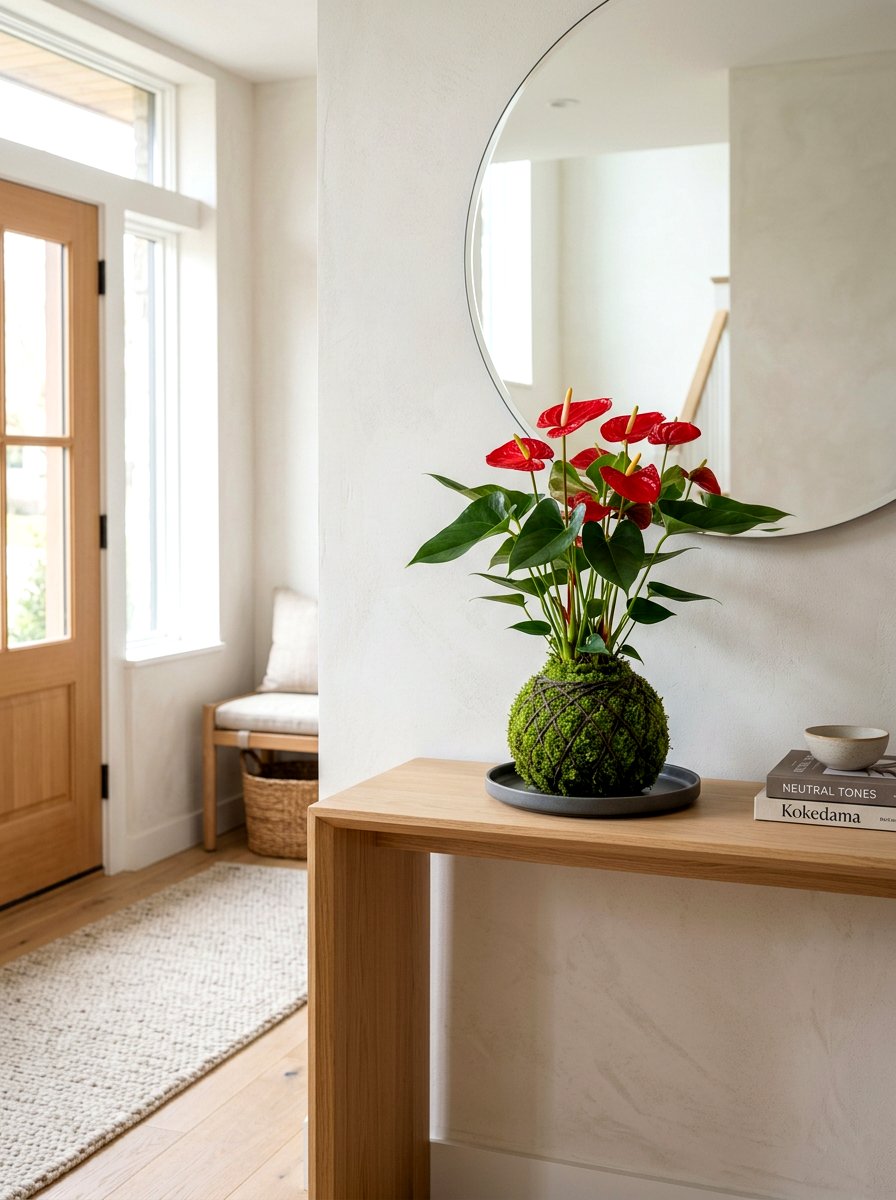 Anthurium Kokedama Accent - 25 Spring Moss Ball Plant Ideas