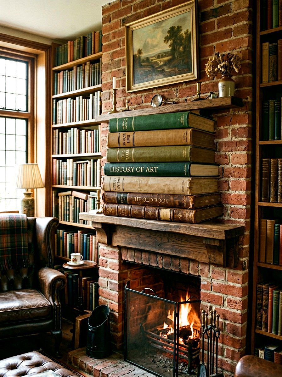 Antique Book Stack - 25 Spring Mantel Arrangement Ideas