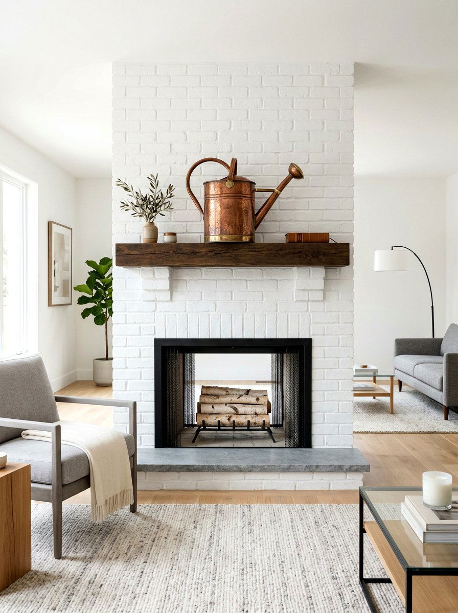 Antique Copper Watering Can Fireplace Decor - 25 Spring Watering Can Decor Ideas