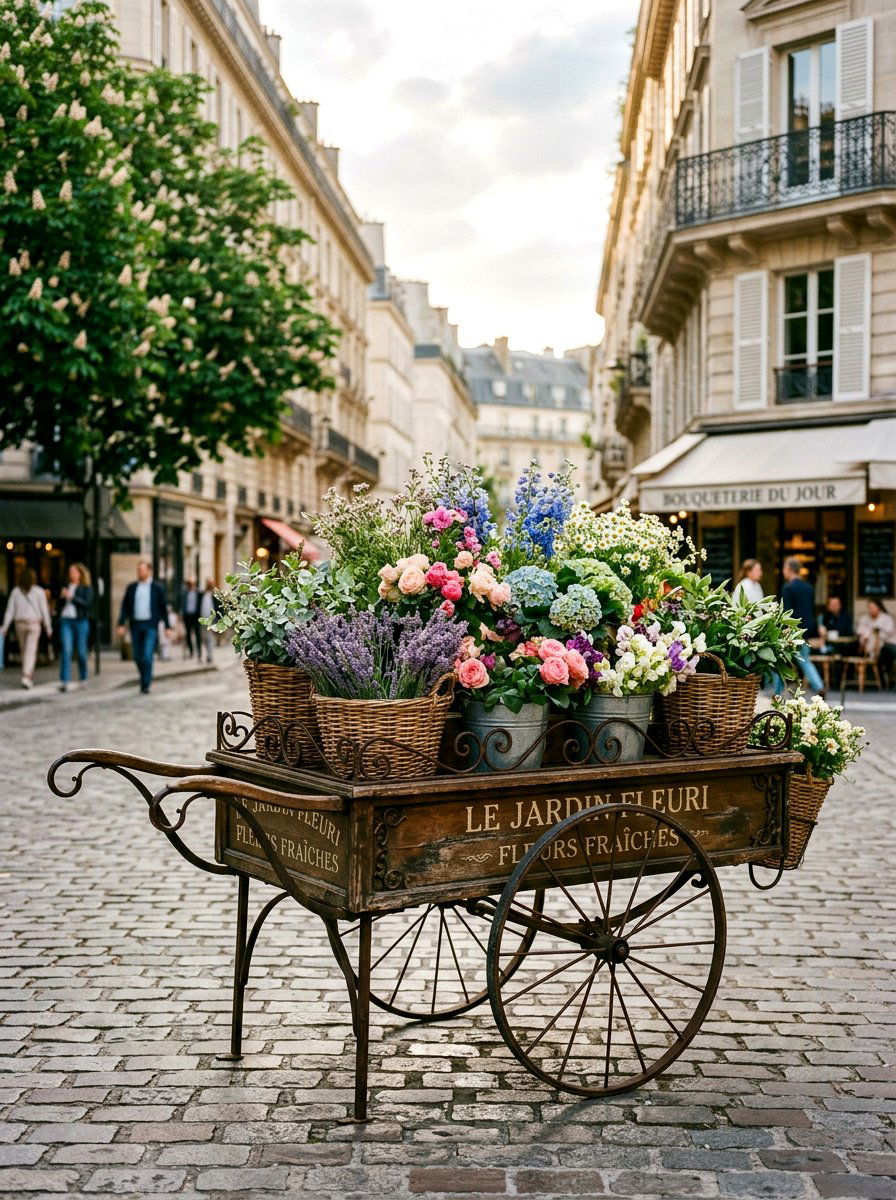 Antique French Flower Cart - 25 Spring Garden Cart Display Ideas