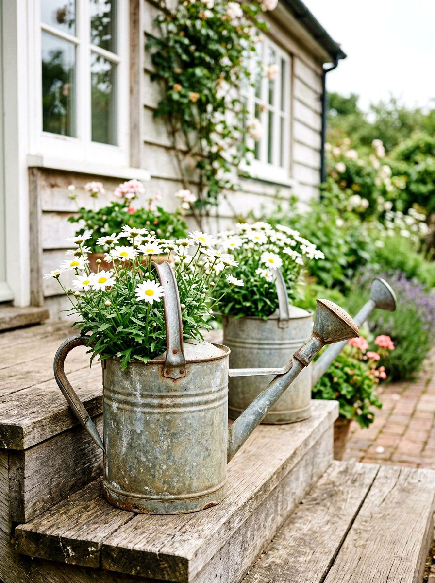 Antique Metal Watering Cans - 25 Spring Metal Garden Decor Ideas