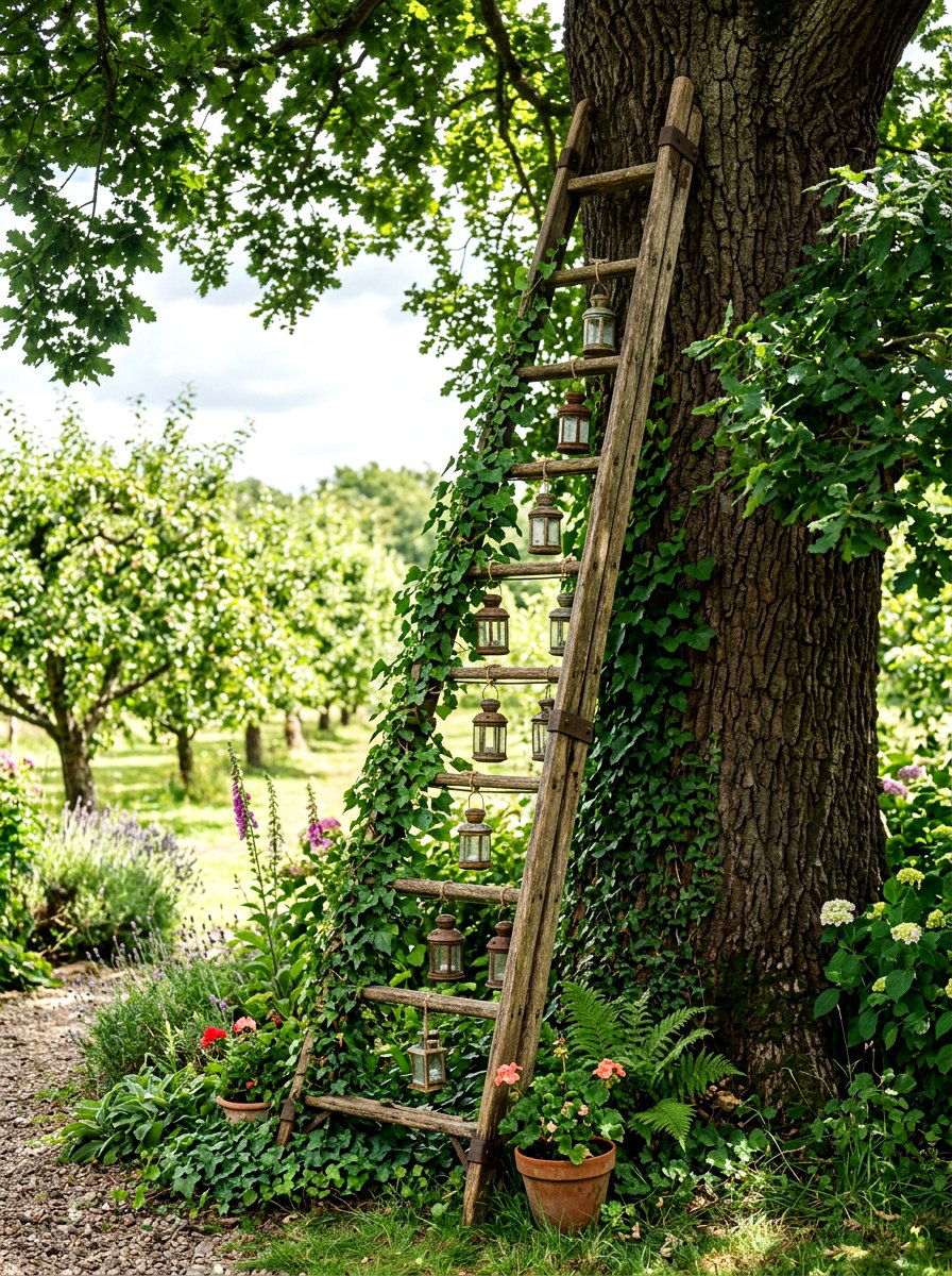 Antique Orchard Ladder Decor - 25 Spring Garden Ladder Display Ideas