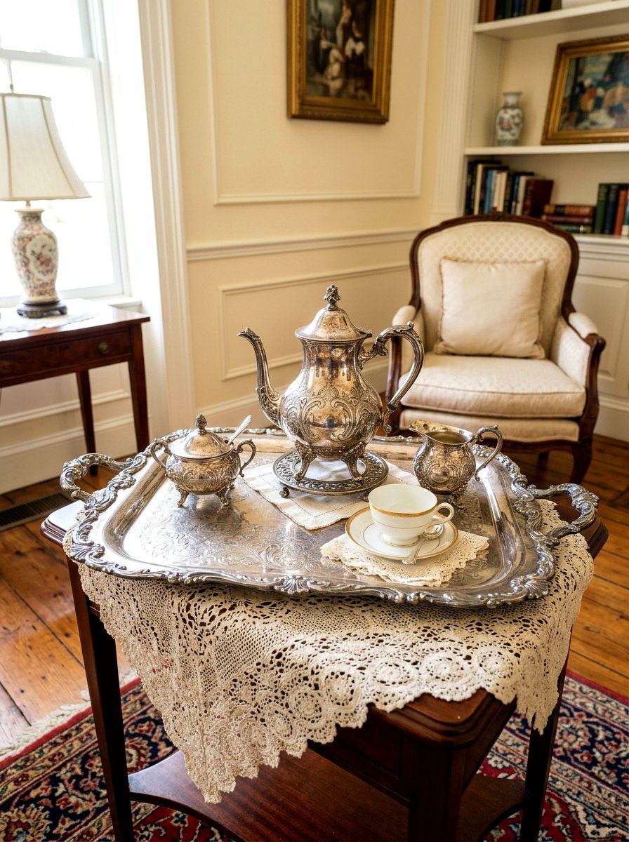 Antique Silver Serving Tray - 25 Spring Tea Party Decor Ideas