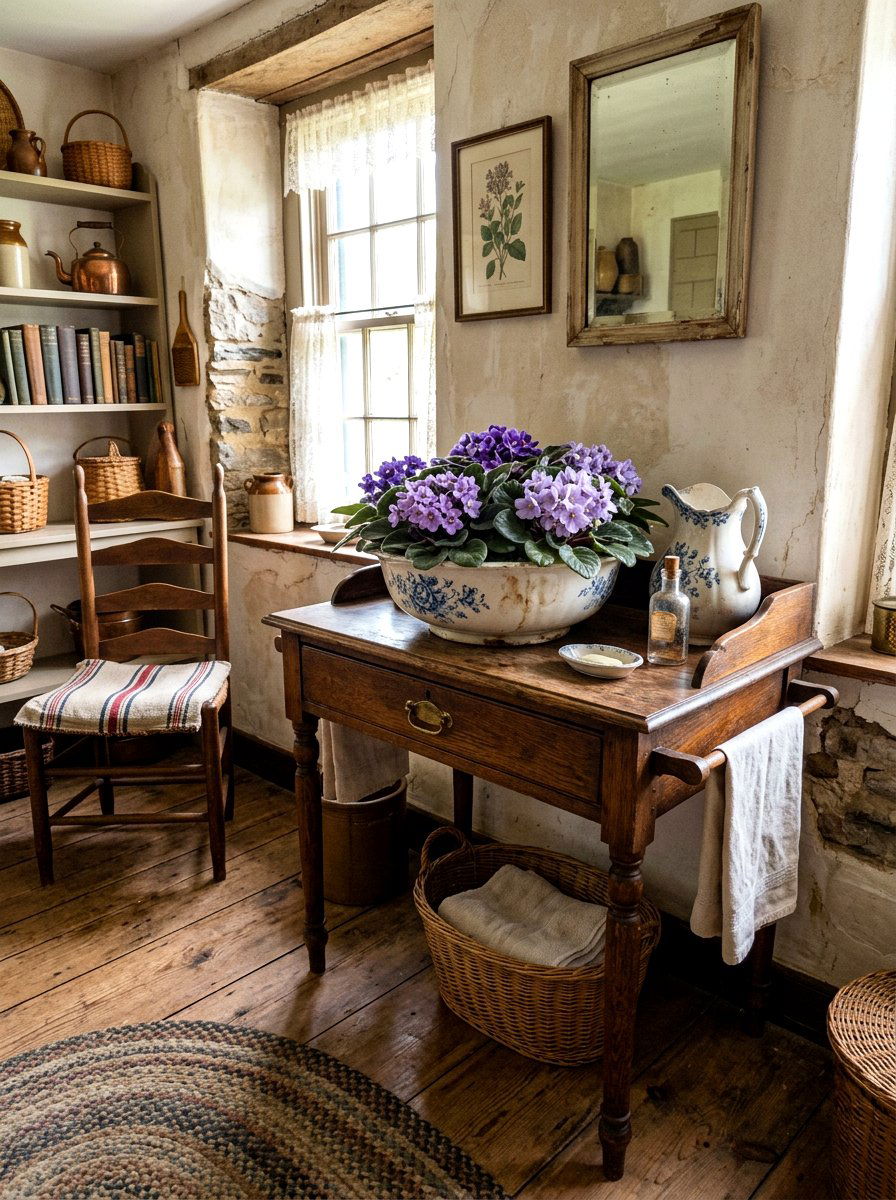 Antique Washstand Plant Display - 25 Spring African Violet Display Ideas