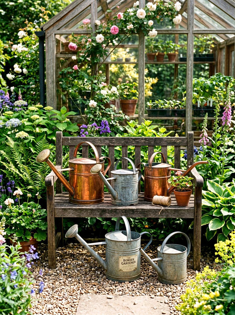 Antique Watering Can Arrangement - 25 Spring Greenhouse Display Ideas