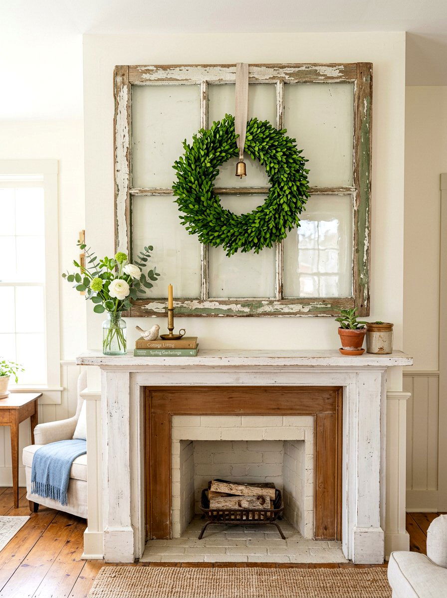 Antique Window Decor - 25 Spring Cottage Mantel Ideas