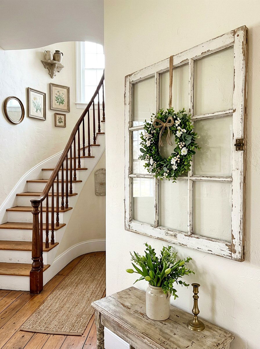 Antique Window Frame - 25 Spring Stairway Wall Decor Ideas