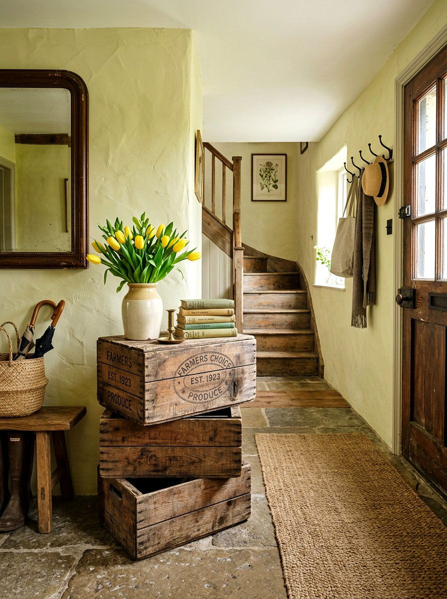 Antique Wooden Crates - 25 Spring Thrift Store Decor Ideas