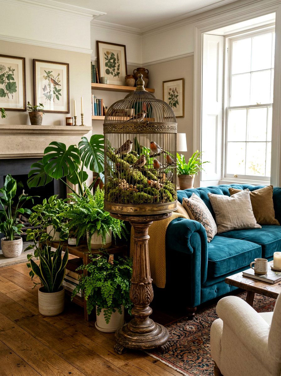 Antique birdcage display - 25 Spring Vintage Decor Ideas