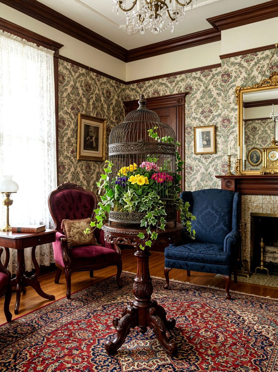 Antique birdcage flower display - 25 Spring Victorian Decor Ideas