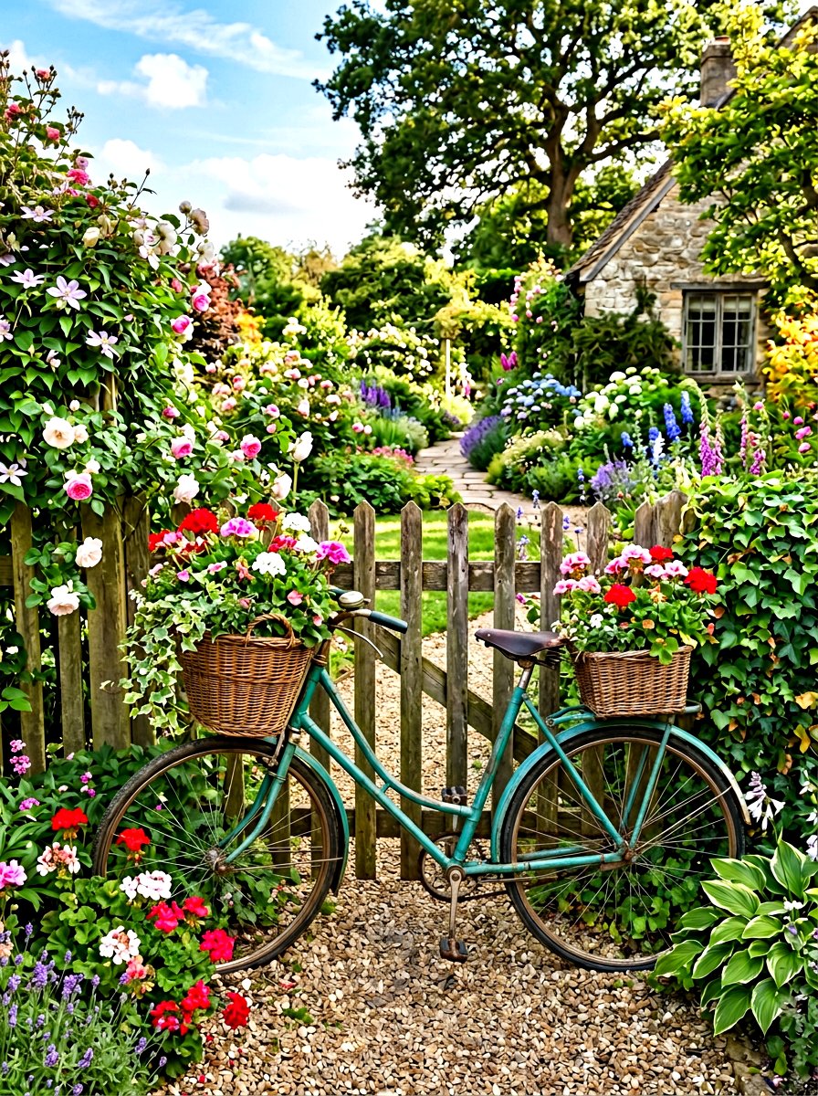 Antique garden bicycle - 25 Spring Fence Line Decor Ideas