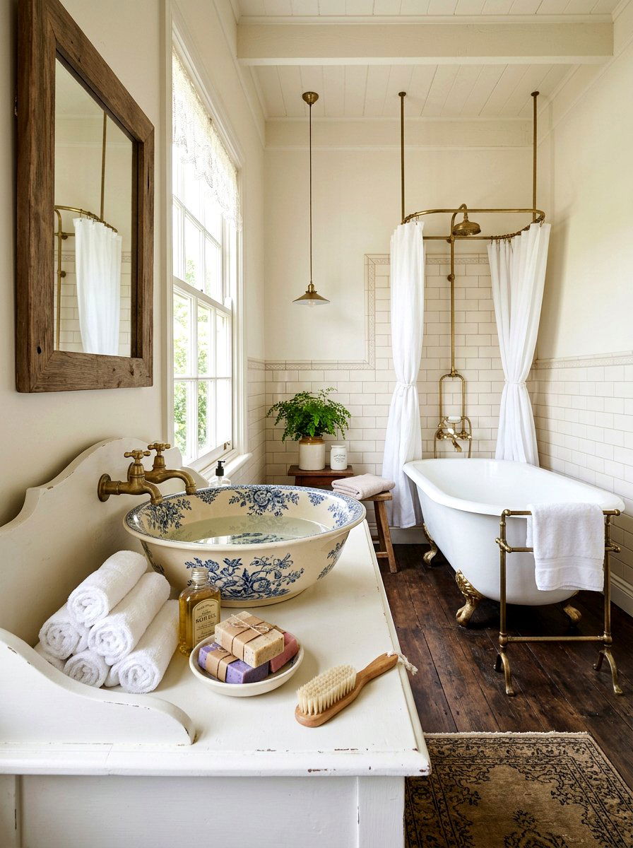 Antique ironstone wash basin bathroom storage - 25 Spring Ironstone Decor Ideas