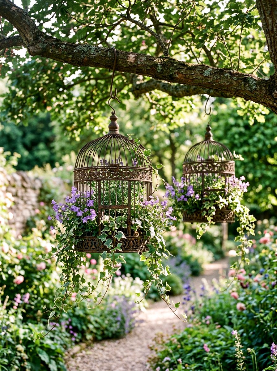 Antique metal birdcage planters - 25 Spring Metal Planter Ideas