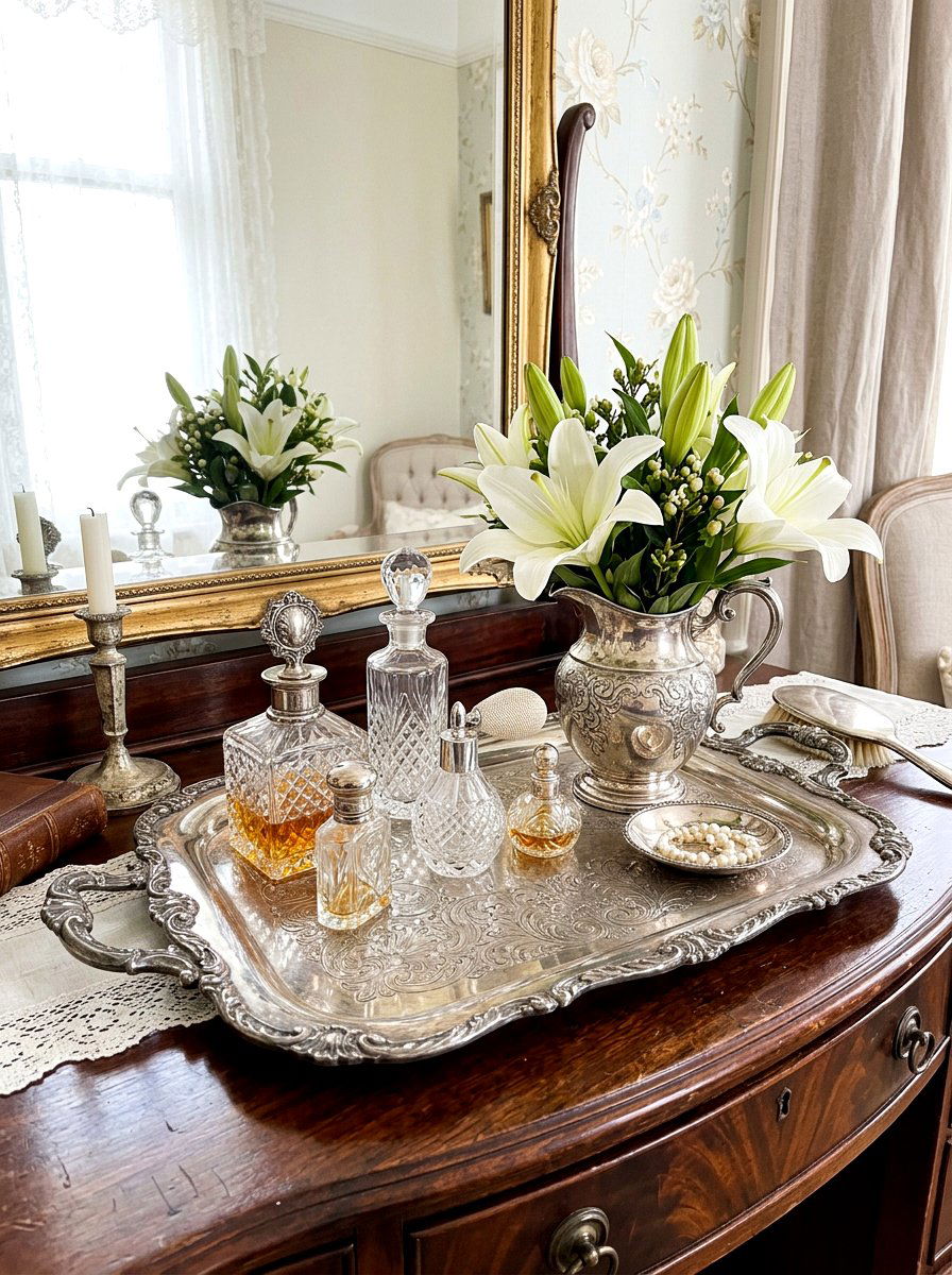 Antique silver tray - 25 Spring Vintage Tray Decor Ideas