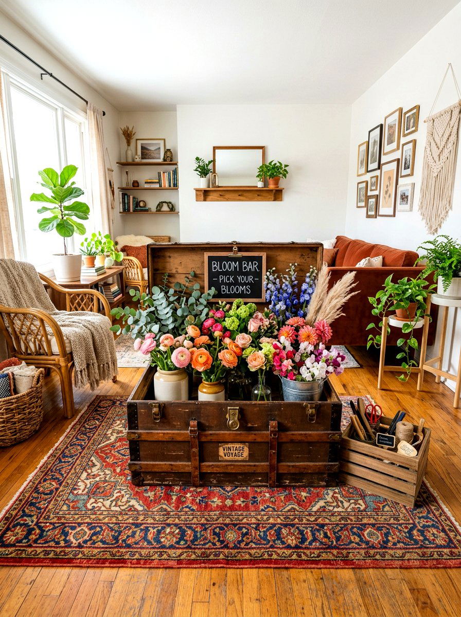 Antique trunk display - 25 Spring Bloom Bar Ideas