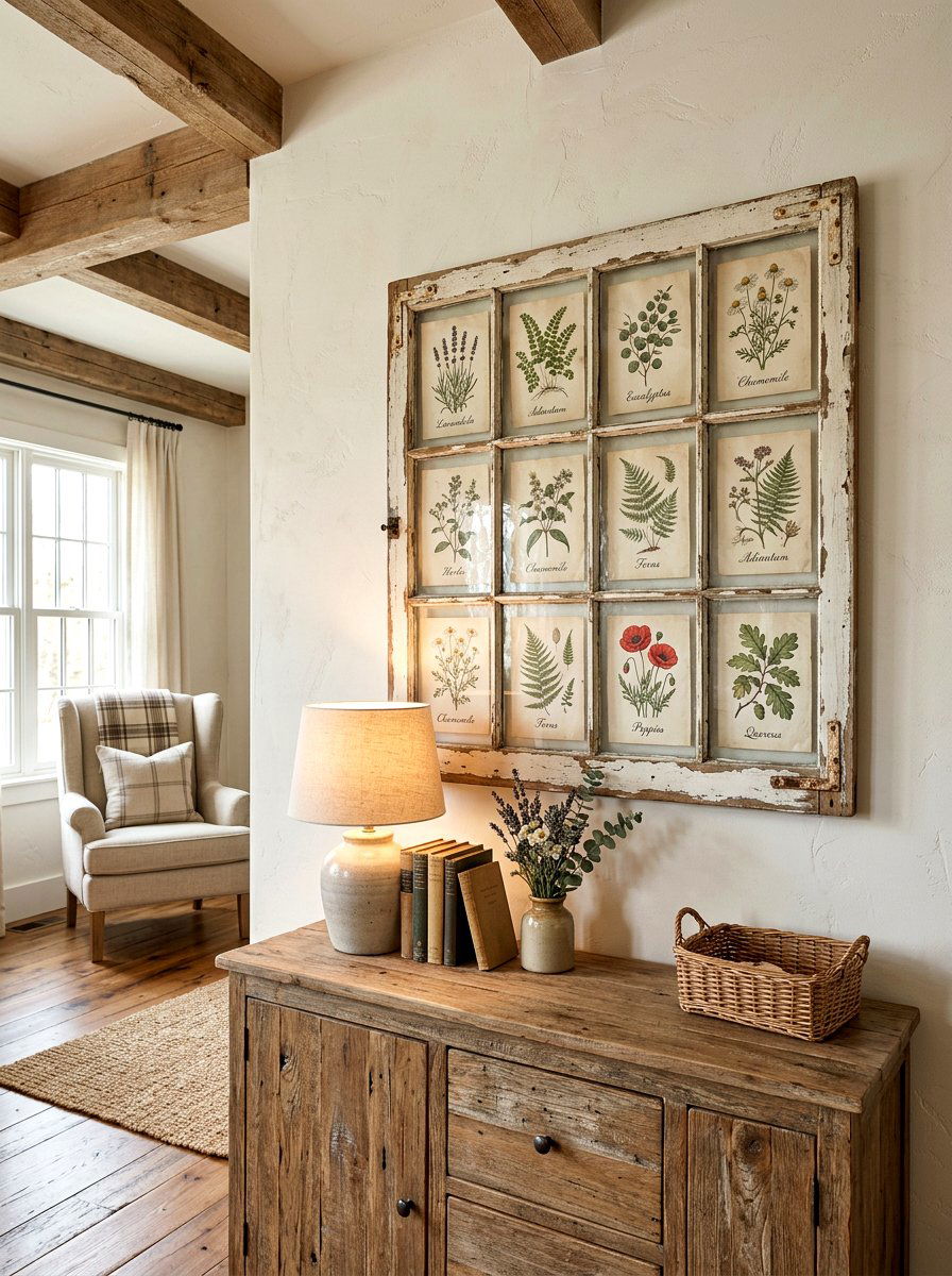 Antique window frame wall decor - 25 Spring Recycled Decor Ideas