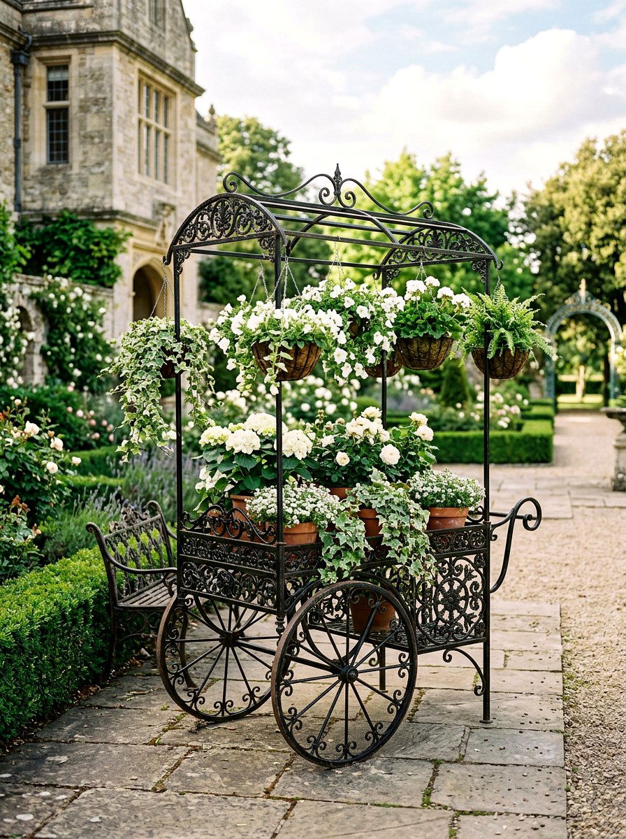 Antique wrought iron flower cart - 25 Spring Flower Cart Decor Ideas
