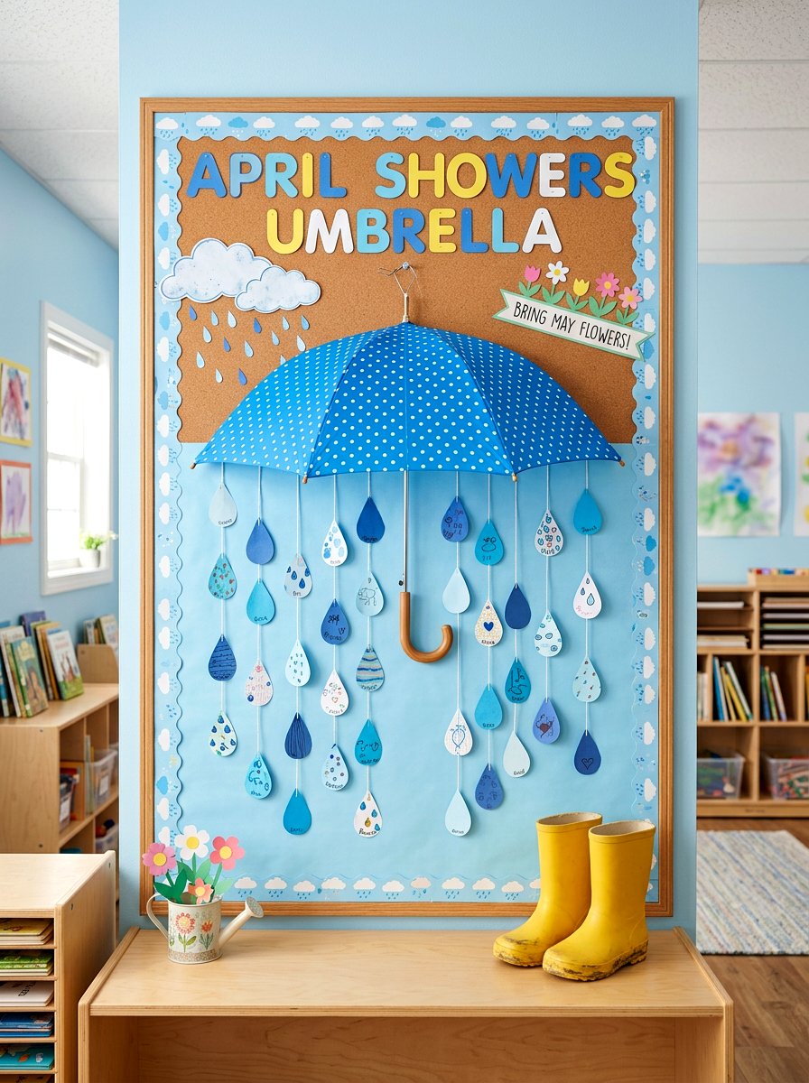 April Showers Umbrella - 25 Spring Bulletin Board Ideas