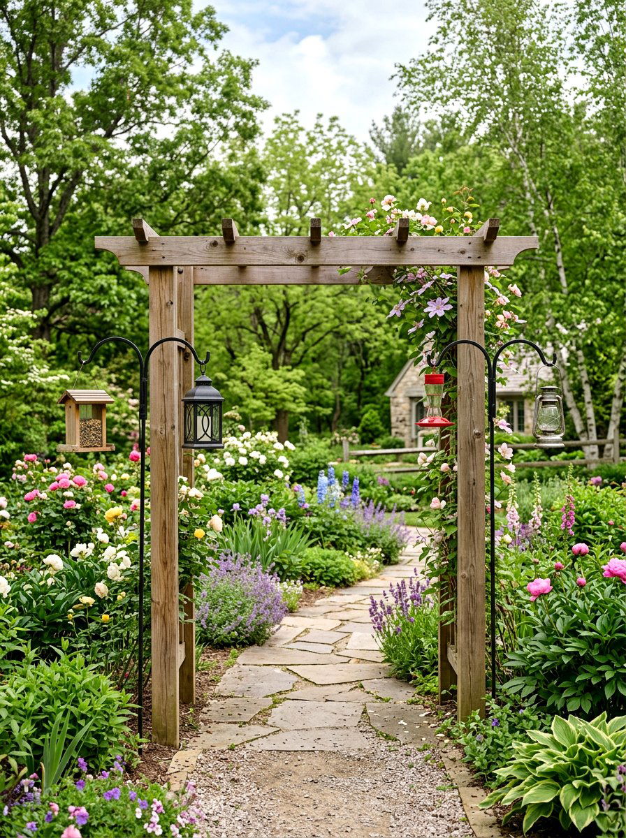 Arbor With Shepherds Hooks - 25 Spring Arbor Entrance Decor Ideas