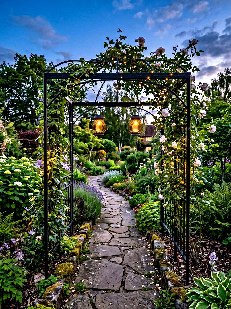 Arbor With Solar Lanterns - 25 Spring Arbor Entrance Decor Ideas
