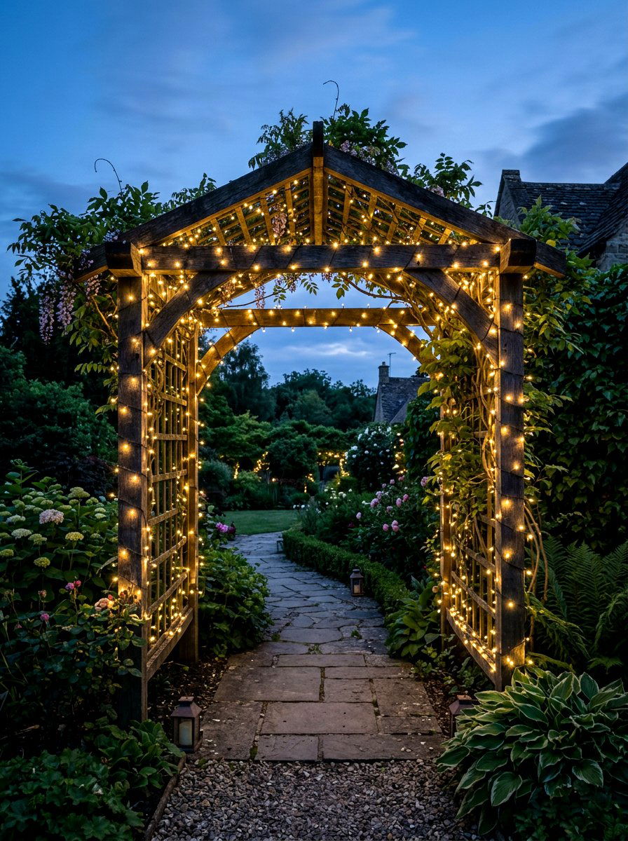 Arbor With String Lights - 25 Spring Arbor Entrance Decor Ideas