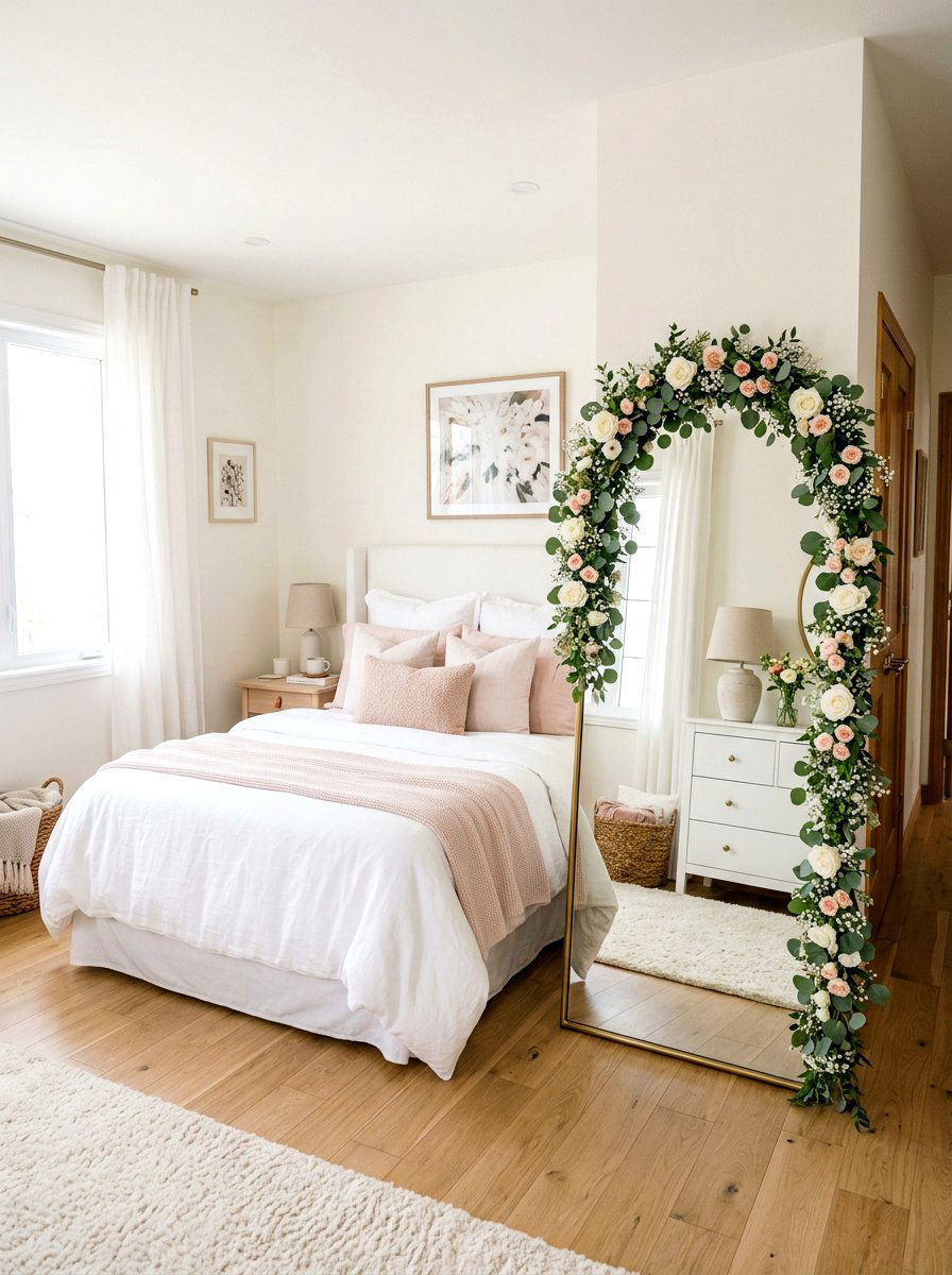 Arch Mirror With Flowers - 25 Spring Bedroom Mirror Ideas