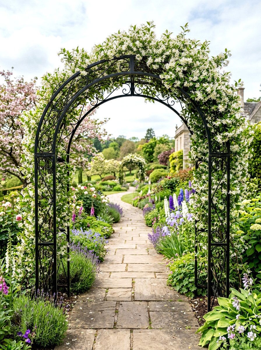Arched trellis over walkway - 25 Spring Garden Path Decor Ideas