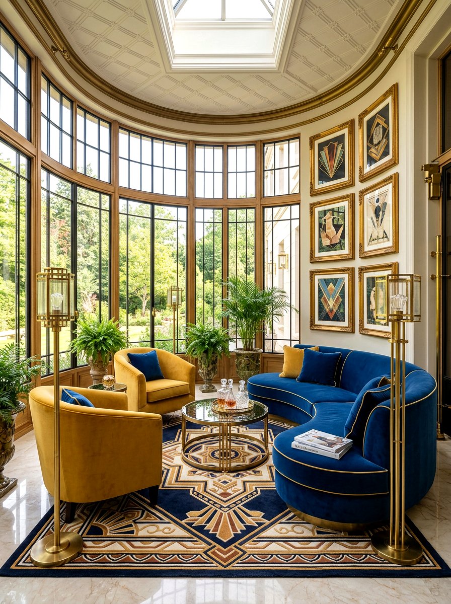 Art Deco Sunroom With Brass Accents - 25 Spring Sunroom Decor Ideas