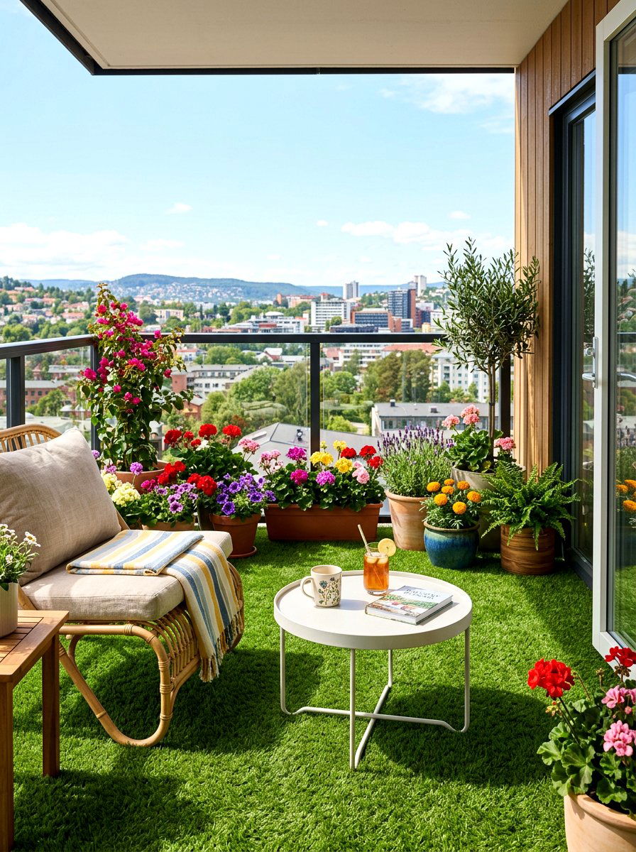 Artificial Grass Balcony Floor - 25 Balcony Spring Decor Ideas