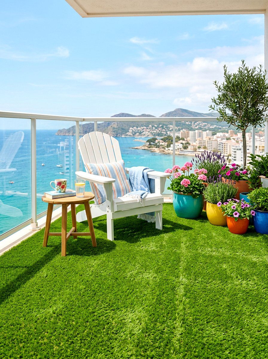 Artificial Grass Turf - 25 Spring Balcony Decor Ideas