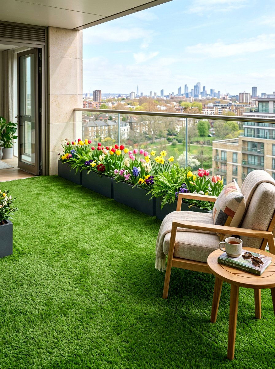 Artificial grass balcony flooring - 25 Spring Balcony Floor Decor Ideas