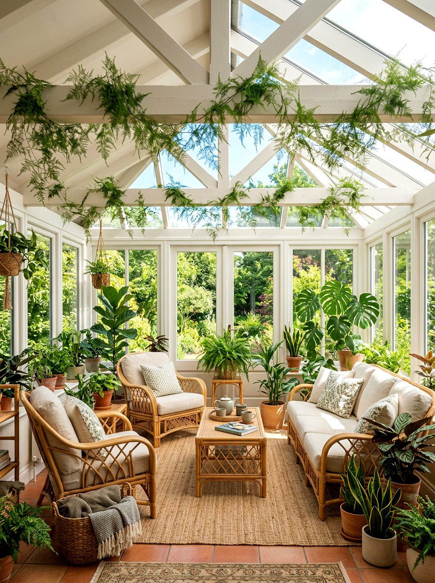 Asparagus Fern Sunroom Ceiling - 25 Spring Greenery Garland Ideas